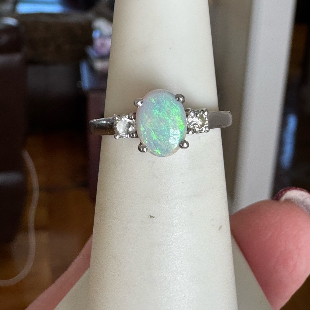 925 Genuine Opal & Diamond Ring